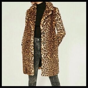 Zara Woman Leopard Teddy Coat size M